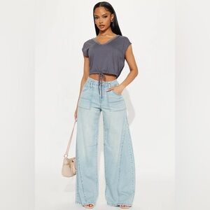 Fashion Nova: Rendezvous High Rise Wide Leg Denim Jeans - Light Wash
